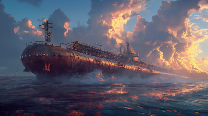Wall Mural - A bunkering ship at sea a massive ship with long p_007
