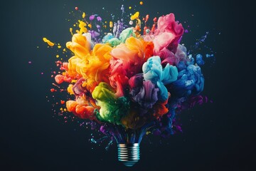 Poster - Colorful explosion of creativity emerging from light bulb filament