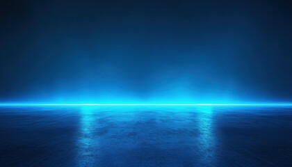 Poster - Futuristic blue neon lights illuminating dark empty space