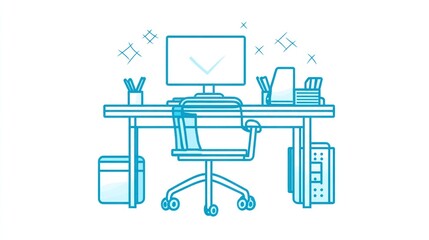 Poster - Organized workspace, computer, office, desk, productivity, success, clean, efficiency