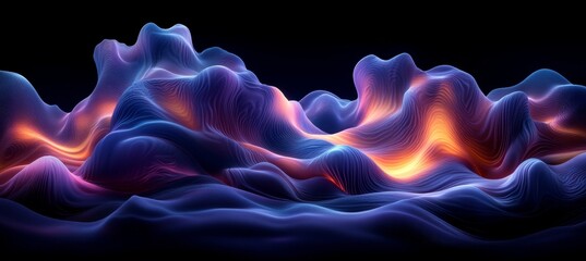 Poster - Abstract Flowing Shapes, A Stunning Display of Blue And Orange Hues With Depth And Light