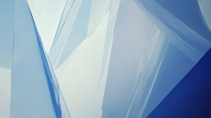 Fototapete - Abstract blue geometric composition with translucent layers of fabric creating soft light, shadows, and a serene cool color palette for modern design concepts