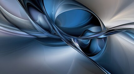 Fototapete - Abstract fluid waves in shades of blue and silver, flowing curves creating a dynamic and modern backdrop for artistic and design projects