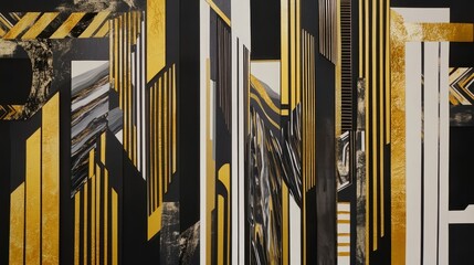 Fototapete - Modern Abstract Art Featuring Bold Lines and Contrasting Colors in Black and Gold Tones Ideal for Contemporary Design Inclusions