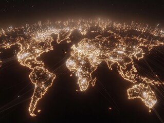 Poster - Illuminated World Map with City Lights at Night