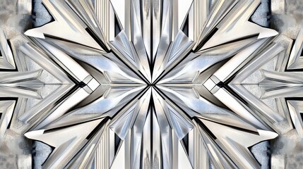 Fototapete - Geometric Patterns and Abstract Designs with Metallic Silver and White Surfaces Creating a Symmetrical Star Shape Ideal for Modern Decor and Art Projects