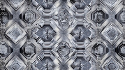 Fototapete - Abstract geometric pattern in monochrome tones featuring intricate diamond shapes with a textured surface creating a modern artistic look