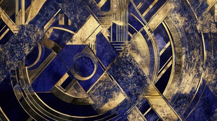 Fototapete - Abstract geometric design featuring vibrant blue and gold colors, intricate shapes and patterns creating a modern artistic composition