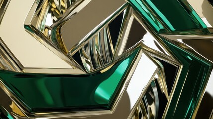 Fototapete - Abstract composition of green and gold geometric shapes reflecting light and texture in a dynamic and modern design suitable for backgrounds and wallpapers