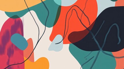 Fototapete - Abstract colorful shapes and lines composition with organic forms and graphic patterns for modern art and design projects inspiration