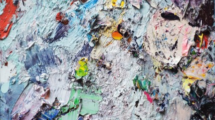 Fototapete - Abstract texture of colorful paint smears and brush strokes on canvas creating a vibrant and dynamic artistic background composition