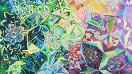 Fototapete - Vibrant Abstract Landscape with Geometric Shapes and Colorful Patterns Reflecting Nature's Diversity and Beauty in a Contemporary Art Style