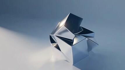 Fototapete - Abstract metallic sculpture reflecting light in minimalistic environment showcasing artistic design and contemporary aesthetics