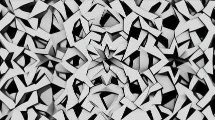Fototapete - Abstract black and white pattern resembling chaotic geometric shapes with intricate designs and layered textures suitable for modern decor and backgrounds