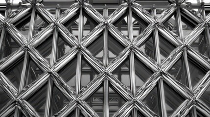 Fototapete - Elegant Architectural Design of Geometric Patterned Glass and Metal Structure with Intersecting Lines and Modern Aesthetic Appeal