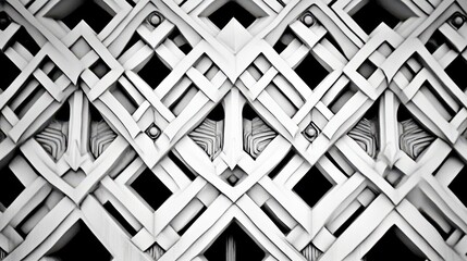 Fototapete - Intricate Geometric Pattern in Monochrome Colors Showcasing Modern Architectural Design Elements with a 3D Effect and Depth Perception