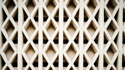 Fototapete - Intricate Geometric Facade of Modern Architectural Building Showcasing Repeating Diamond Patterns Highlighted by Natural Light and Shadows