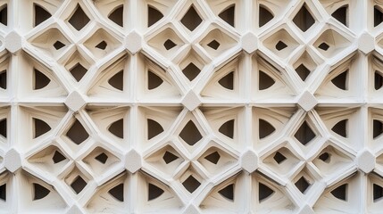 Fototapete - Detailed close-up of a decorative white wall featuring intricate geometric patterns and textures, suitable for architectural design or background use in various projects