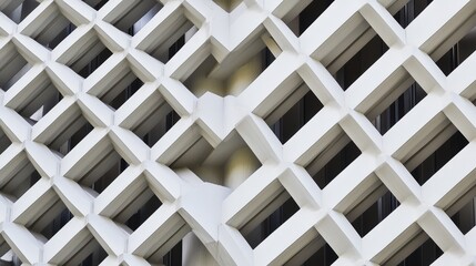 Fototapete - Modern Architectural Design Featuring Unique Geometric Patterns in White Concrete and Glass Facade of a Contemporary Office Building