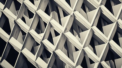 Fototapete - Abstract architectural pattern featuring geometric design of intersecting angles and shadows created by a modern building facade in monochrome tones