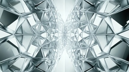 Fototapete - Abstract geometric tunnel with reflective surfaces, light patterns, and intricate faceted design creating a futuristic and mesmerizing visual experience