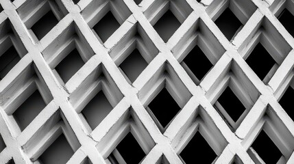 Fototapete - Abstract Pattern of a Grid with Diagonal Lines in Black and White Showcasing Symmetrical Geometric Shapes and Negative Space for Creative Design