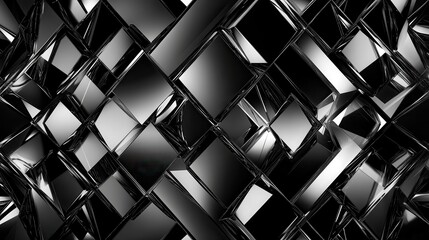 Fototapete - Abstract black and silver geometric pattern with reflective surfaces creating a modern futuristic design suitable for backgrounds and textures