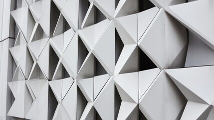 Fototapete - Modern geometric architectural design featuring a textured white facade with three-dimensional diamond-shaped patterns and sharp angles
