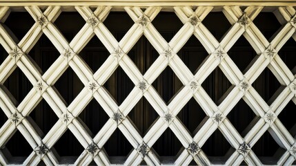 Fototapete - Intricate Geometric Design of a Stone Wall with Crossed Patterns and Textured Details Creating Visual Depth and Architectural Interest