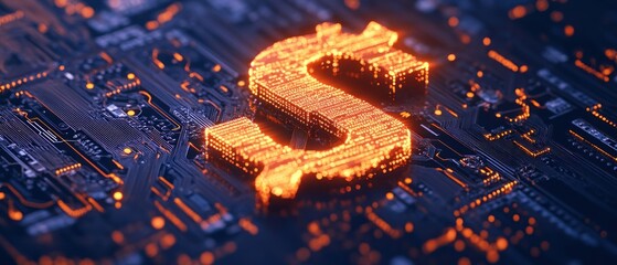 Poster - Glowing dollar symbol on a circuit board background