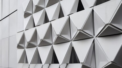 Fototapete - Abstract geometric pattern with triangular forms and white textures creating a modern architectural design on a building facade