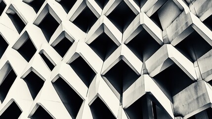 Fototapete - Abstract Geometric Pattern of Modern Architectural Design Showcasing Unique Facade with Angled Projections and Shadows for Creative Use