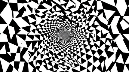 Fototapete - Abstract black and white geometric pattern resembling a swirling vortex created by triangles, evoking a sense of motion and depth in art design