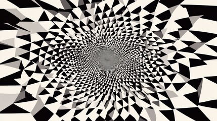 Fototapete - Abstract Black and White Spiral Pattern with Geometric Shapes Creating Optical Illusion Effect in a Dynamic and Captivating Design