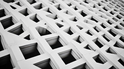 Fototapete - Abstract Architectural Background Featuring Repetitive Geometric Pattern of White Open Squares Against Dark Interior, Modern Design Elements
