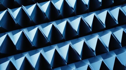 Fototapete - Abstract pattern of blue triangular shapes creating depth and texture on a modern surface suitable for backgrounds, designs, and artistic projects