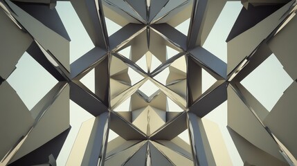 Fototapete - Intricate Geometric Patterns in Modern Architecture with Unique Shape Designs and Symmetrical Arrangements from a Low Angle Perspective