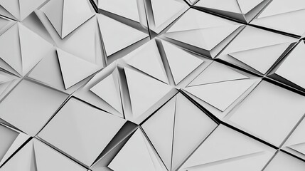 Fototapete - Abstract geometric patterns created with overlapping white paper triangles forming a visually striking textured background for creative projects