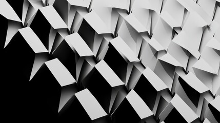 Fototapete - Abstract three-dimensional white paper shapes creating a dynamic texture on a dark background showcasing depth and visual interest in design