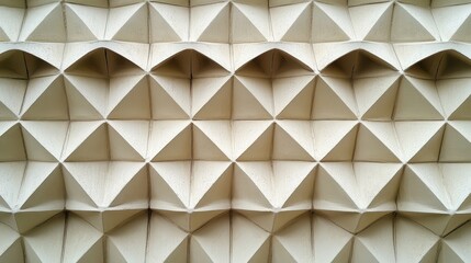 Fototapete - Geometric Wall Design of Textured Triangular Patterns in Soft Beige Tones for Modern Interior Decoration and Architectural Elements