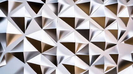 Fototapete - Abstract geometric pattern of metallic triangles with a shiny surface, creating depth and visual interest, suitable for modern design projects and backgrounds