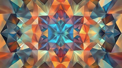 Fototapete - Vibrant Geometric Abstract Pattern with Colorful Triangular Shapes and Symmetrical Design for Modern Artistic Background or Decoration