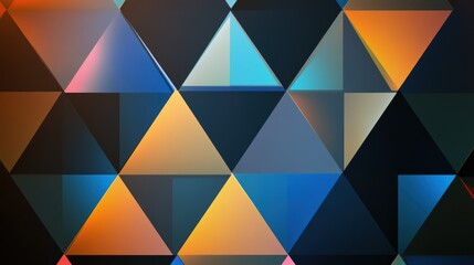 Fototapete - Vibrant Geometric Triangle Pattern with Modern Color Gradient in Shades of Blue, Orange and Black for Artistic Backgrounds and Creative Designs