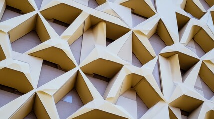 Fototapete - Abstract geometric pattern of three-dimensional yellow shapes creating a textured wall design with modern architectural style and artistic flair
