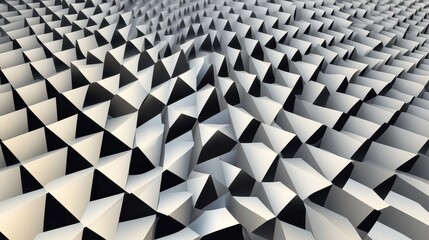 Fototapete - Abstract geometric landscape with three-dimensional triangular shapes creating a visually striking surface pattern in black and white tones for artistic use