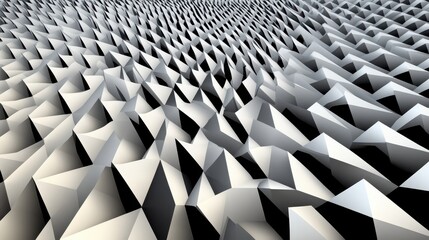 Fototapete - Abstract Black and White Distorted Surface with Geometric Shapes Creating Depth and Texture in a Three-Dimensional Viewpoint for Artistic Use