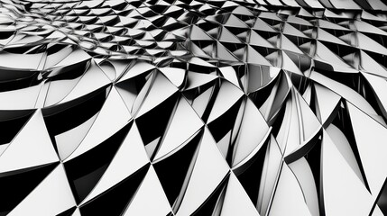Fototapete - Abstract monochrome geometric surface with sharp triangles and smooth curves creating a dynamic texture of light and shadow