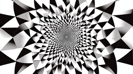 Fototapete - Abstract black and white geometric spiral pattern with triangular shapes creating a hypnotic whirl effect in modern digital art design