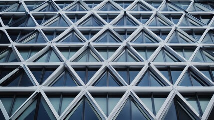 Fototapete - Modern architectural design featuring geometric patterns on a glass and steel building, showcasing a unique facade with a diamond lattice structure for urban aesthetics