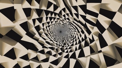 Fototapete - Abstract geometric spiral design with contrasting black and cream colors creates a mesmerizing tunnel-like illusion for artistic backgrounds